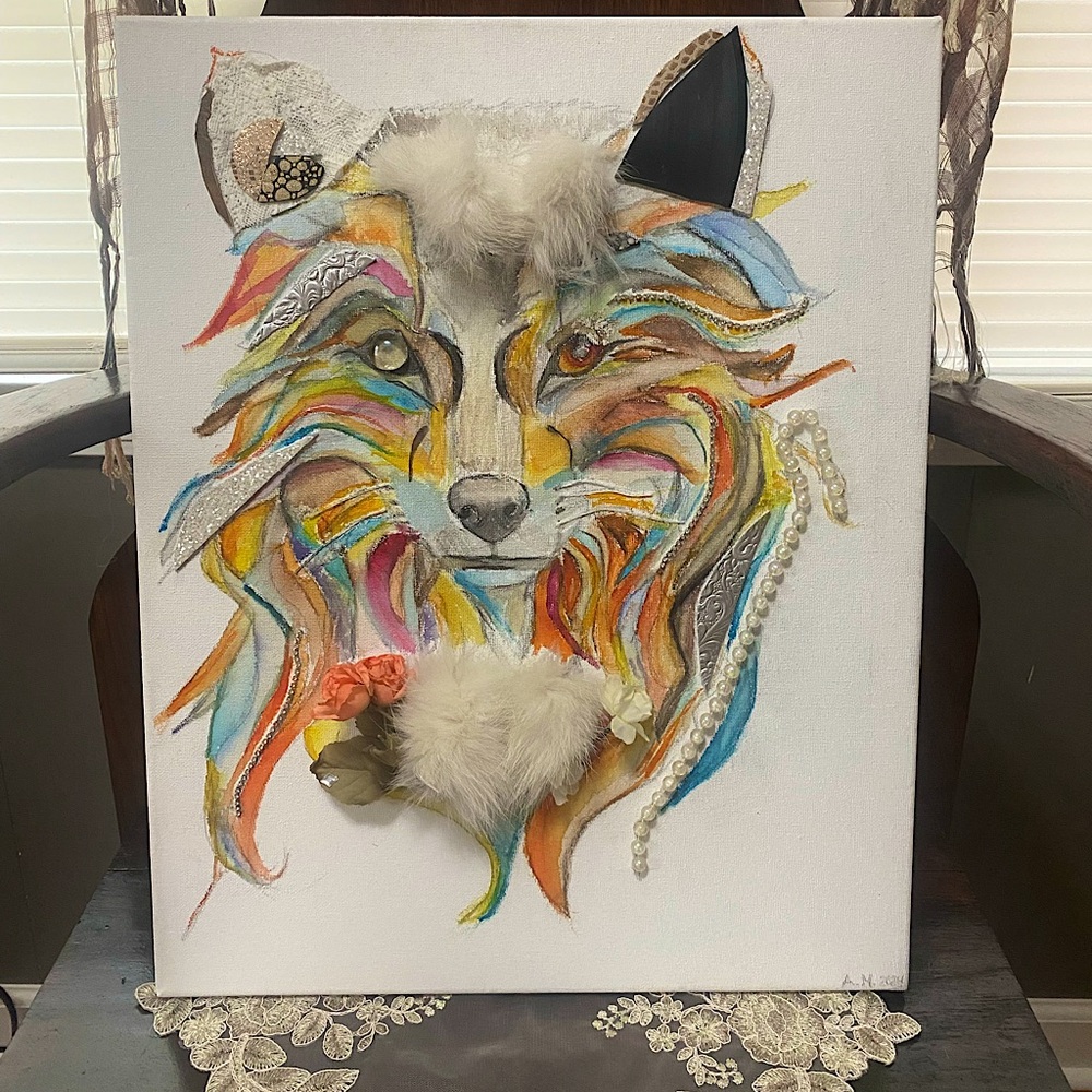 “Prism of the fox” OOAK Handpainted Watercolor on Canvas Forest Fox 16x20 - Picture 1 of 3